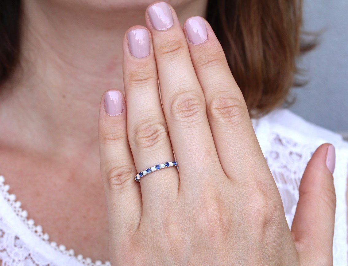 Five Stone Blue Sapphire And Diamond Wedding Ring