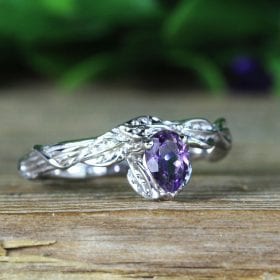 Pear Cut Purple Amethyst Nature Inspaired Ring, 14k White Gold Amethyst ring