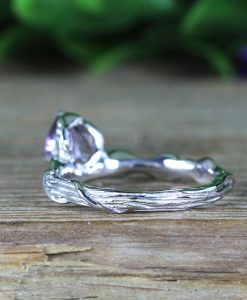 Pear Cut Purple Amethyst Nature Inspaired Ring, 14k White Gold Amethyst ring - Image 5