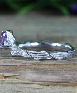 Pear Cut Purple Amethyst Nature Inspaired Ring, 14k White Gold Amethyst ring - Image 7