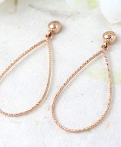 Pear Shape Vintage Wedding Earrings In Rose Gold, Dainty Dangle Drop Pear Earrings Wedding Jewelry Anniversary Gift For Her - Image 2