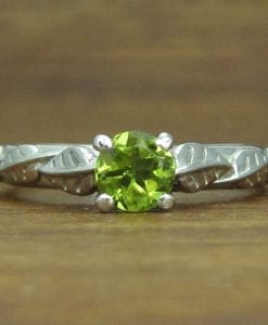 Peridot Leaf Engagement Ring, Peridot Leaves Nature Ring Fantasy Wood Forest Engagement Ring