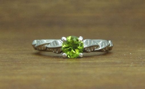 Peridot Leaf Engagement Ring, Peridot Leaves Nature Ring Fantasy Wood Forest Engagement Ring