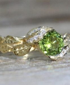 Peridot Ring, Leaf Engagement Ring