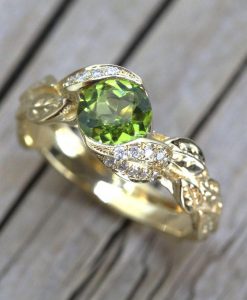 Peridot Ring, Leaf Engagement Ring - Image 3