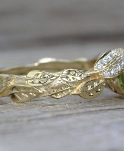 Peridot Ring, Leaf Engagement Ring - Image 4