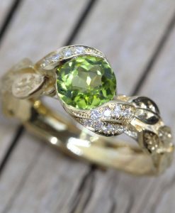 Peridot Ring, Leaf Engagement Ring - Image 5