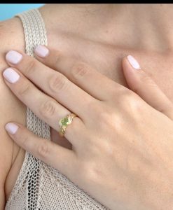 Peridot Ring, Leaf Engagement Ring - Image 6