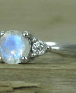 Platinum Moonstone Engagement Ring, Round Moonstone Platinum Ring - Image 2