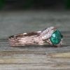 Rose Gold Leaves Emerald Engagement Ring, Natural Emerald Nature Inspired Ring