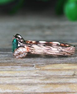 Rose Gold Leaves Emerald Engagement Ring, Natural Emerald Nature Inspired Ring - Image 7