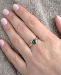 Rose Gold Leaves Emerald Engagement Ring, Natural Emerald Nature Inspired Ring - Image 8