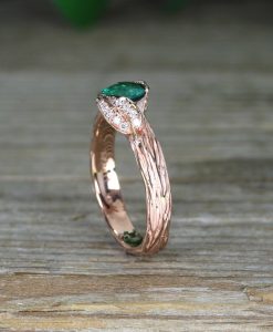Rose Gold Leaves Emerald Engagement Ring, Natural Emerald Nature Inspired Ring - Image 9