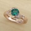Rose Gold Leaves Engagement Ring, Emerald Engagement Ring