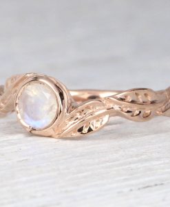 Rose gold Leaves Moonstone Ring, Rainbow Moonstone Engagement Ring - Image 2