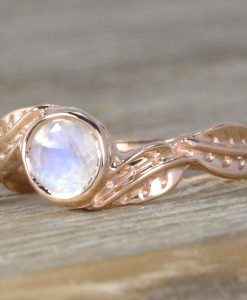 Rose gold Leaves Moonstone Ring, Rainbow Moonstone Engagement Ring - Image 3