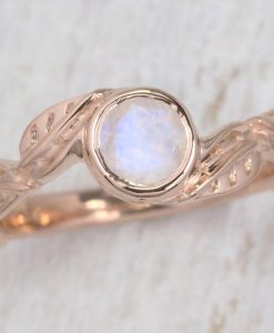 Rose gold Leaves Moonstone Ring, Rainbow Moonstone Engagement Ring - Image 4
