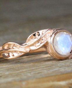Rose gold Leaves Moonstone Ring, Rainbow Moonstone Engagement Ring - Image 5