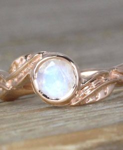 Rose gold Leaves Moonstone Ring, Rainbow Moonstone Engagement Ring - Image 6