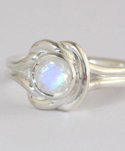 14k Moonstone Ring, Rainbow Moonstone Engagement Ring - Image 5