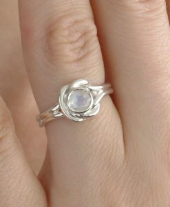 14k Moonstone Ring, Rainbow Moonstone Engagement Ring - Image 7