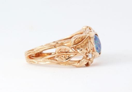 Rose Gold Opal Nature inspired ring, Leaves Flowers Ring