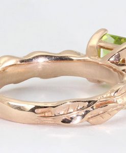 Rose Gold Peridot Engagement Ring, Leaves Peridot Ring - Image 3