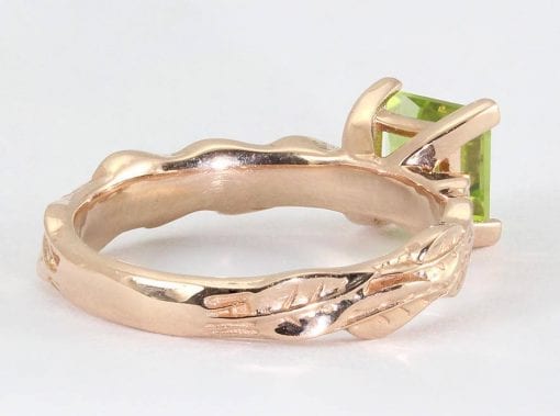 Rose Gold Peridot Engagement Ring, Leaves Peridot Ring