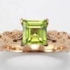 Rose Gold Peridot Engagement Ring, Leaves Peridot Ring