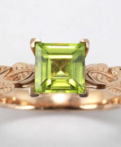 Rose Gold Peridot Engagement Ring, Leaves Peridot Ring - Image 4