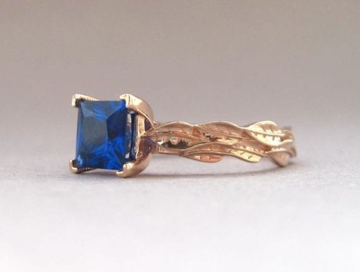 Sapphire Engagement Ring, Sapphire Leaves Ring