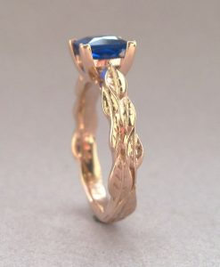 Sapphire Engagement Ring, Sapphire Leaves Ring - Image 3