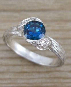 Sapphire Leaf Engagement Ring, Leaves Sapphire Ring