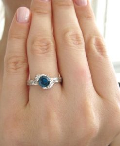 Sapphire Leaf Engagement Ring, Leaves Sapphire Ring - Image 4