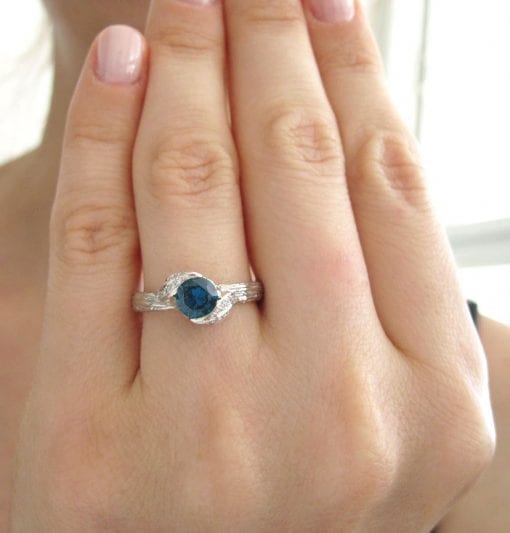 Sapphire Leaf Engagement Ring, Leaves Sapphire Ring