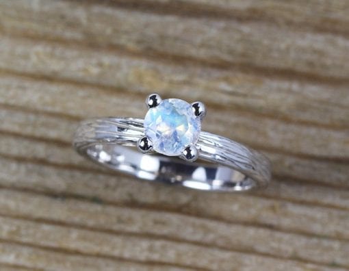 Solitaire Moonstone sterling silver Promise ring, Rainbow Moon stone Unique Dainty Ring