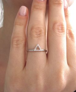 Triangle Diamond Engagement Ring, White Gold Triangle Diamond Ring - Image 3