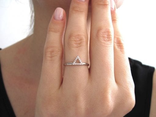 Triangle Diamond Engagement Ring, White Gold Triangle Diamond Ring