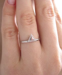 Triangle Stacking Diamond Ring, White Gold Diamond Engagement Ring - Image 2