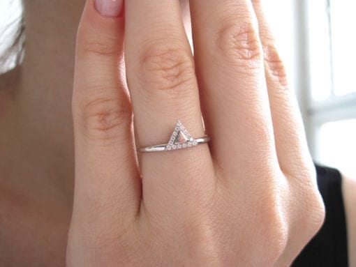 Triangle Stacking Diamond Ring, White Gold Diamond Engagement Ring