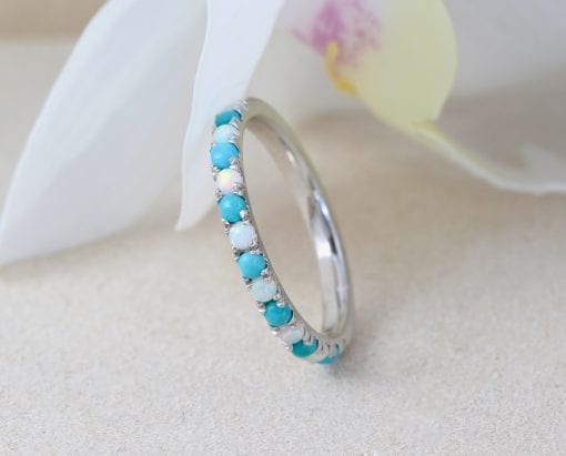 Turquoise Opal Eternity Band, December birthstone ring