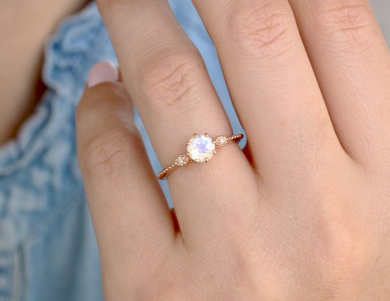 14k Rose Gold Moonstone Ring with Compass Point Souli Diamonds – Dandelion  Jewelry