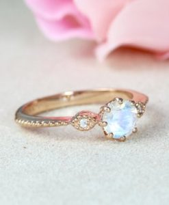 Vintage Rose Gold Moonstone Ring, Floral Ring With Moonstone - Image 2