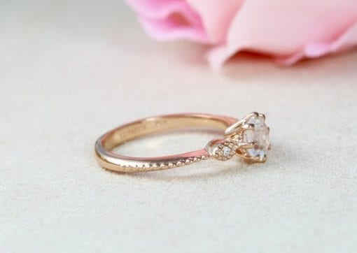 Vintage Rose Gold Moonstone Ring, Floral Ring With Moonstone