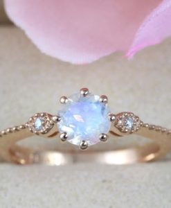 Vintage Rose Gold Moonstone Ring, Floral Ring With Moonstone - Image 4