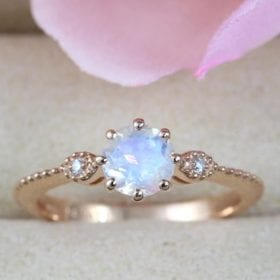 Vintage Rose Gold Moonstone Ring, Floral Ring With Moonstone