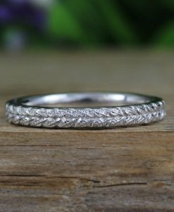 Wedding Band, 14k White Solid Gold Floral Wedding Ring - Image 2