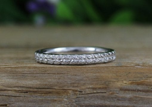 Wedding Band, 14k White Solid Gold Floral Wedding Ring