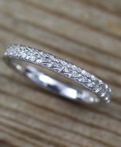 Wedding Band, 14k White Solid Gold Floral Wedding Ring - Image 3