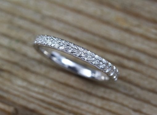 Wedding Band, 14k White Solid Gold Floral Wedding Ring